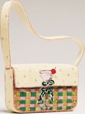 NWT Anthropologie The Fiona: Food & Drink Edition Plaid Martini Beaded Bag